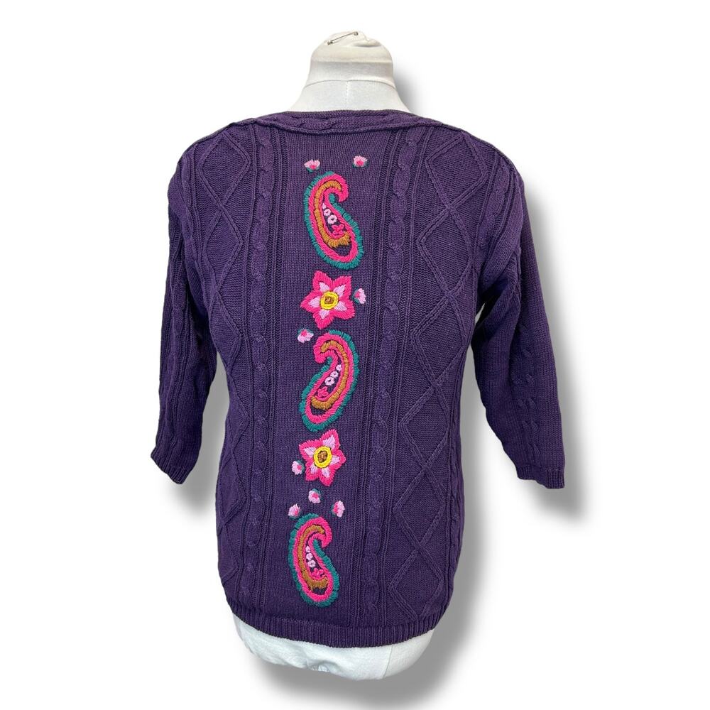Counterparts Petites Vintage Women’s 3/4 Sleeve Cable-knit Sweater, Plum PS